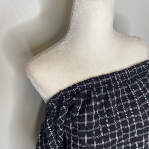 Madewell Off-Shoulder Plaid Blouse Black White - Picture 6 of 11
